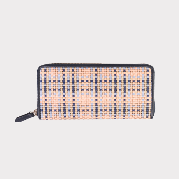 Woven Pink & Navy Zipped Wallet