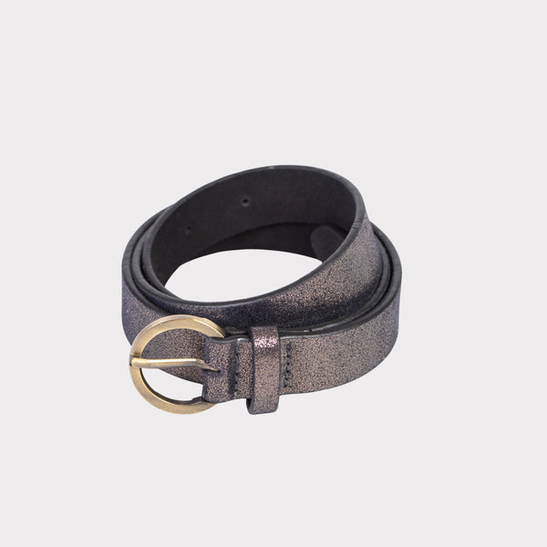 Gunmetal Silver Foil leather Ladies Belt