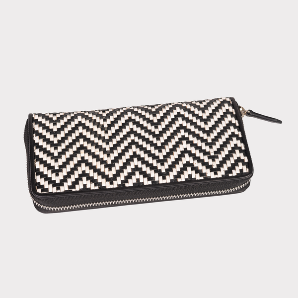 Woven Black & White Zipped Wallet