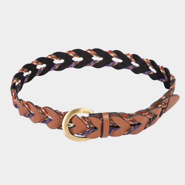 Tan leather and Dori Woven Ladies Belt