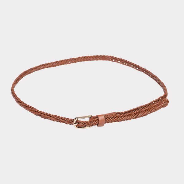 Tan leather slim Woven Ladies Belt